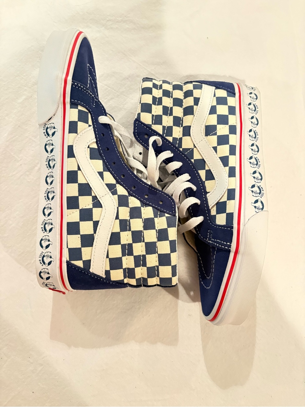 Vans BMX OLD SKOOL Navy Blue and Cream Checkerboard Sk8-Hi Sneakers